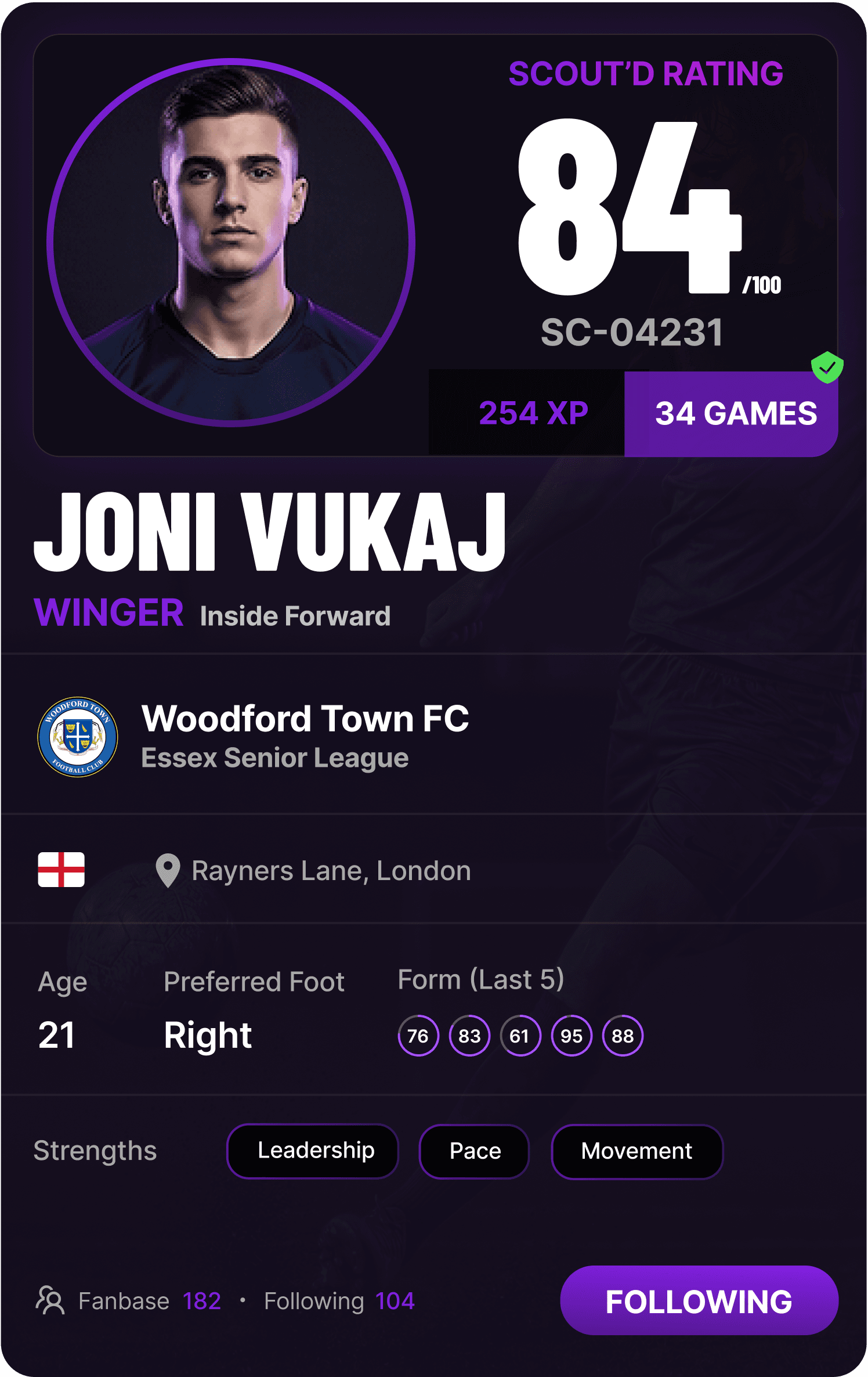 Player profile card — Joni Vukaj